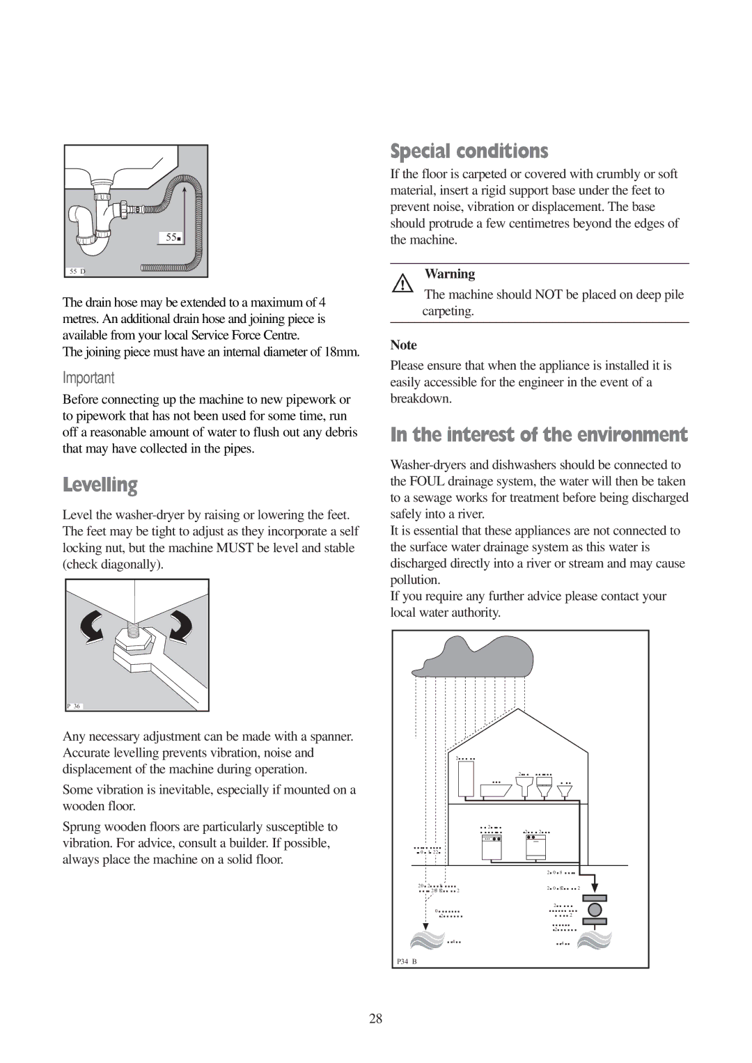 Electrolux EWD 1409 I manual Levelling, Special conditions, Interest of the environment 