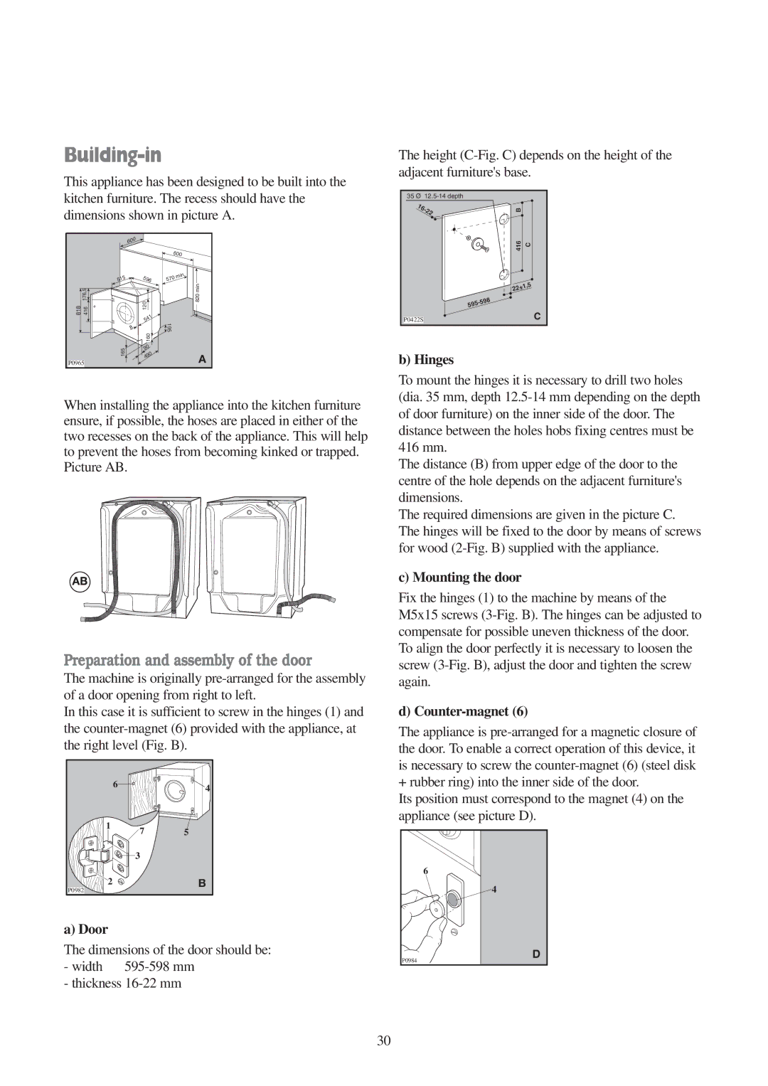 Electrolux EWD 1409 I manual Building-in, Preparation and assembly of the door 