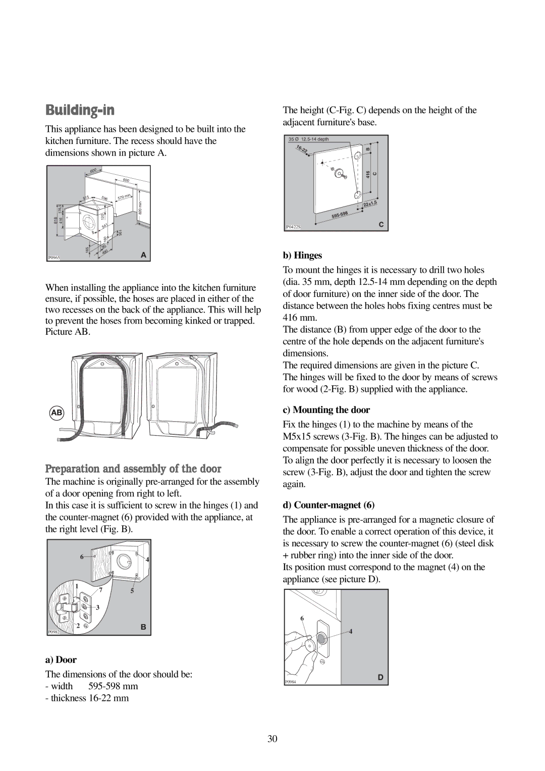 Electrolux EWD 1419 I manual Building-in, Preparation and assembly of the door 