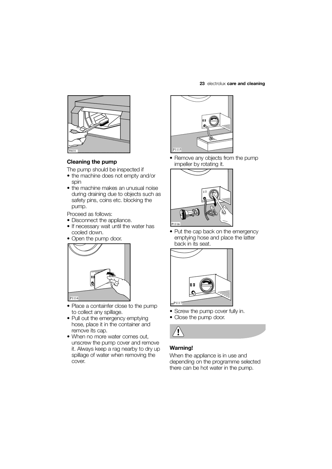 Electrolux EWF 10040 W user manual Cleaning the pump 