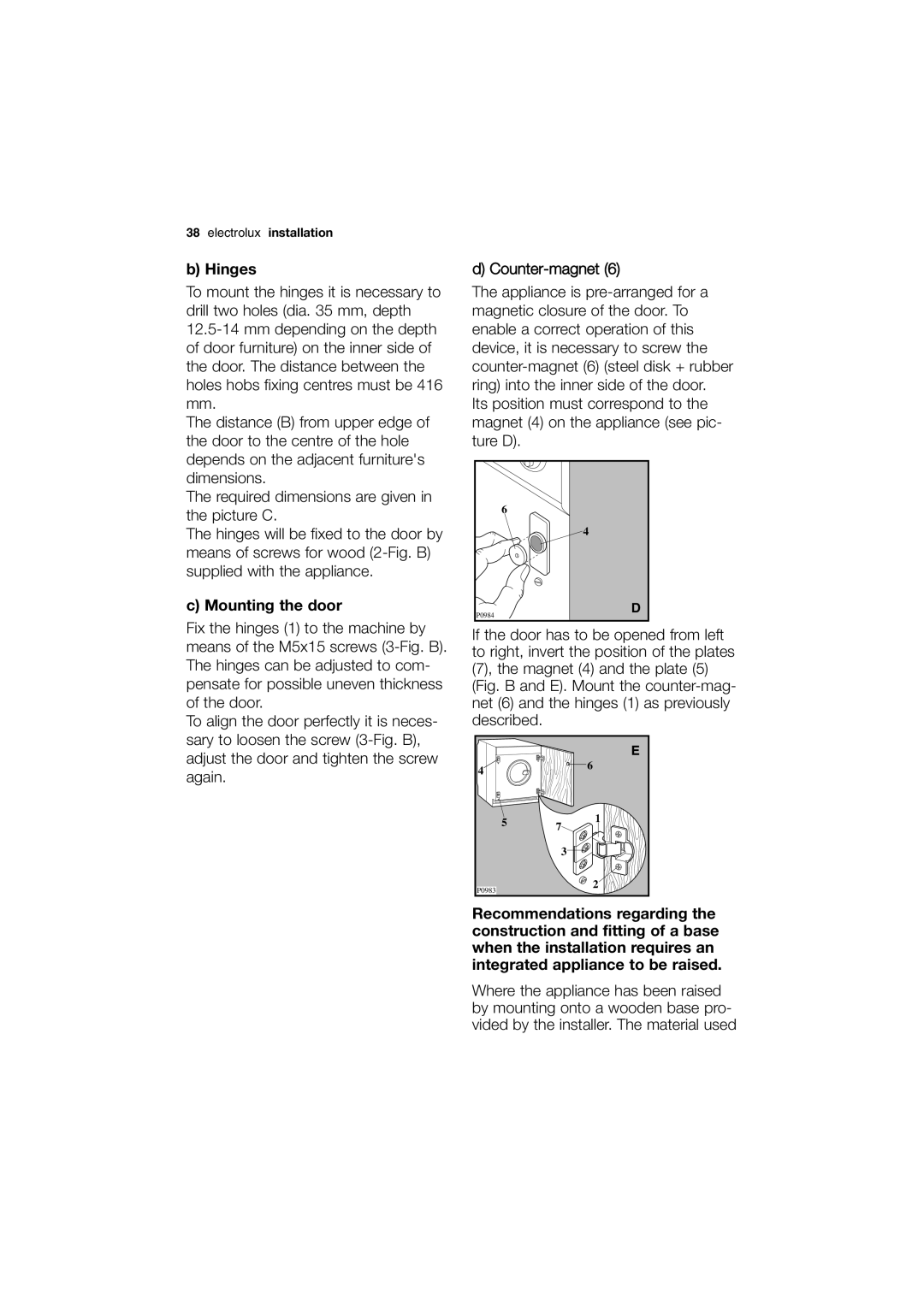 Electrolux EWG 12450 W user manual Hinges, Mounting the door 