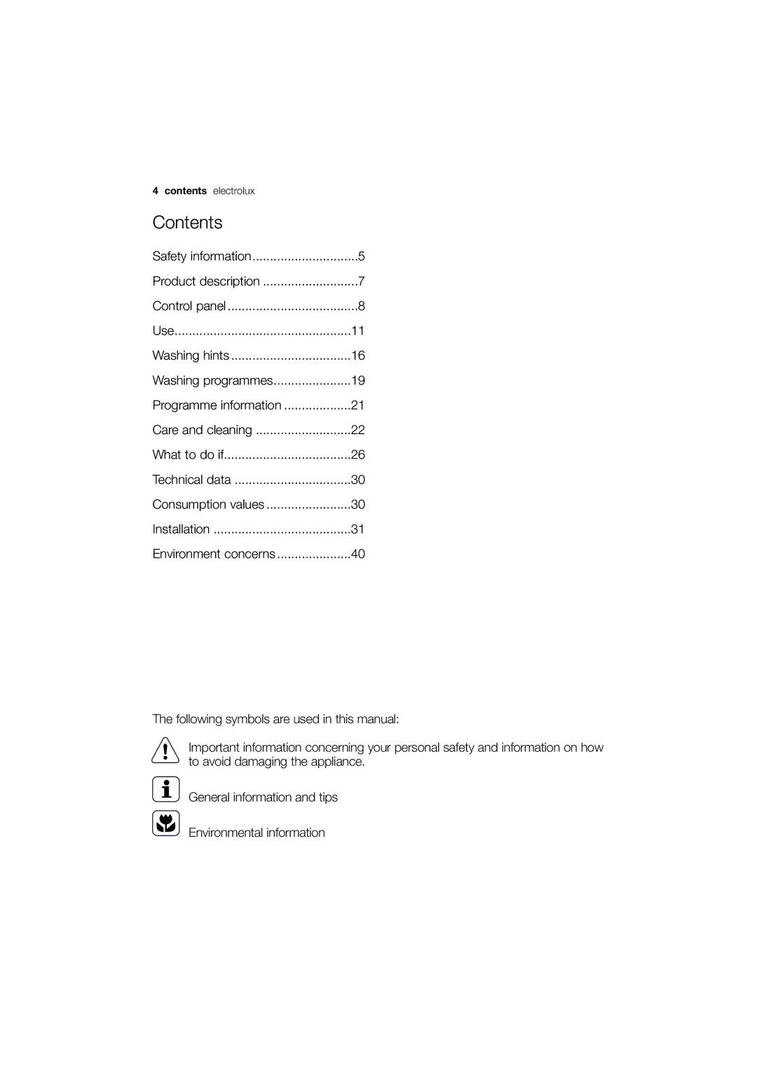 Electrolux EWG 12450 W user manual Contents 