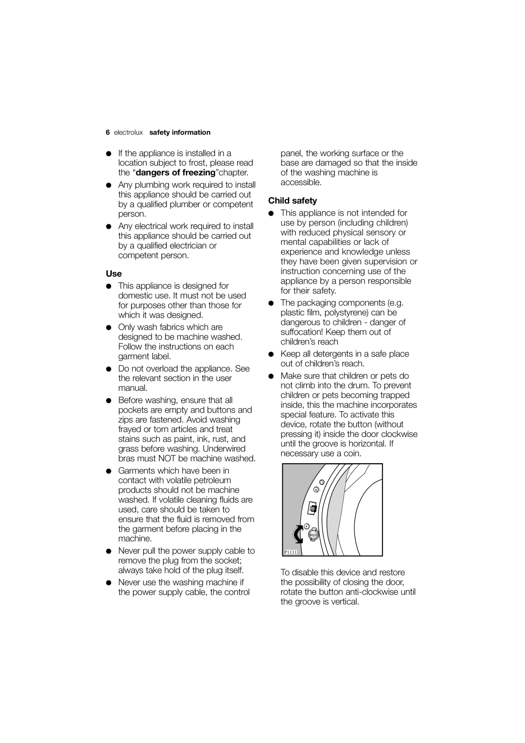 Electrolux EWG 12450 W user manual Use, Child safety 