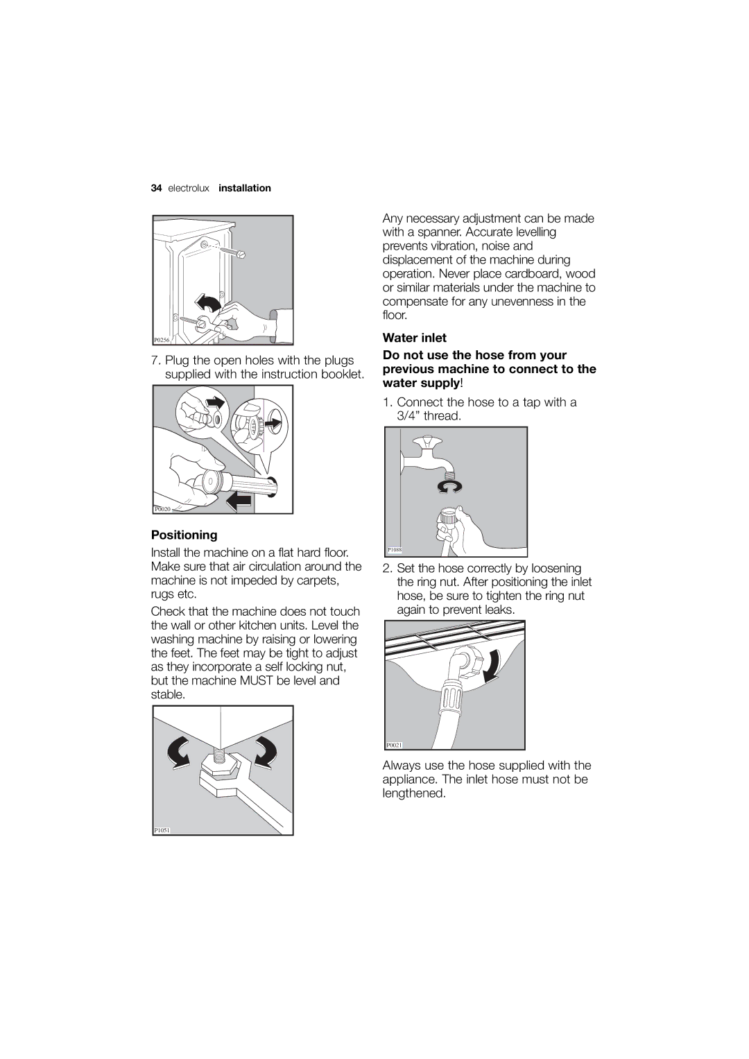 Electrolux EWG 14440 W user manual Connect the hose to a tap with a 3/4 thread 