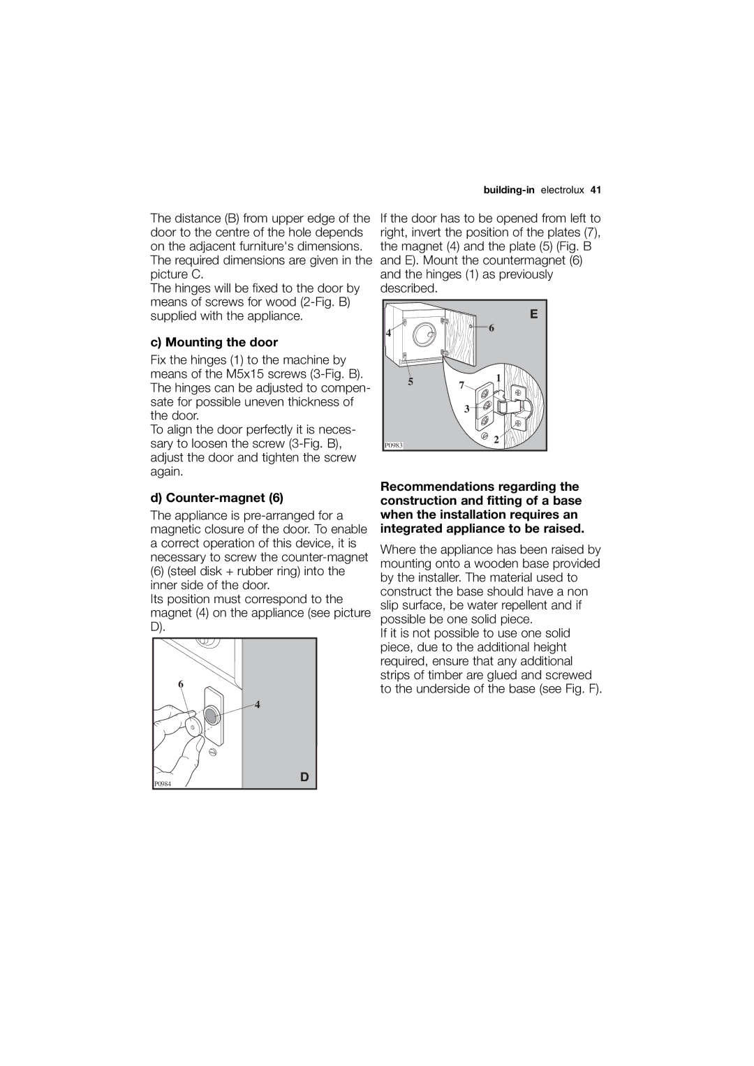 Electrolux EWG 14740 W user manual Mounting the door, Counter-magnet 