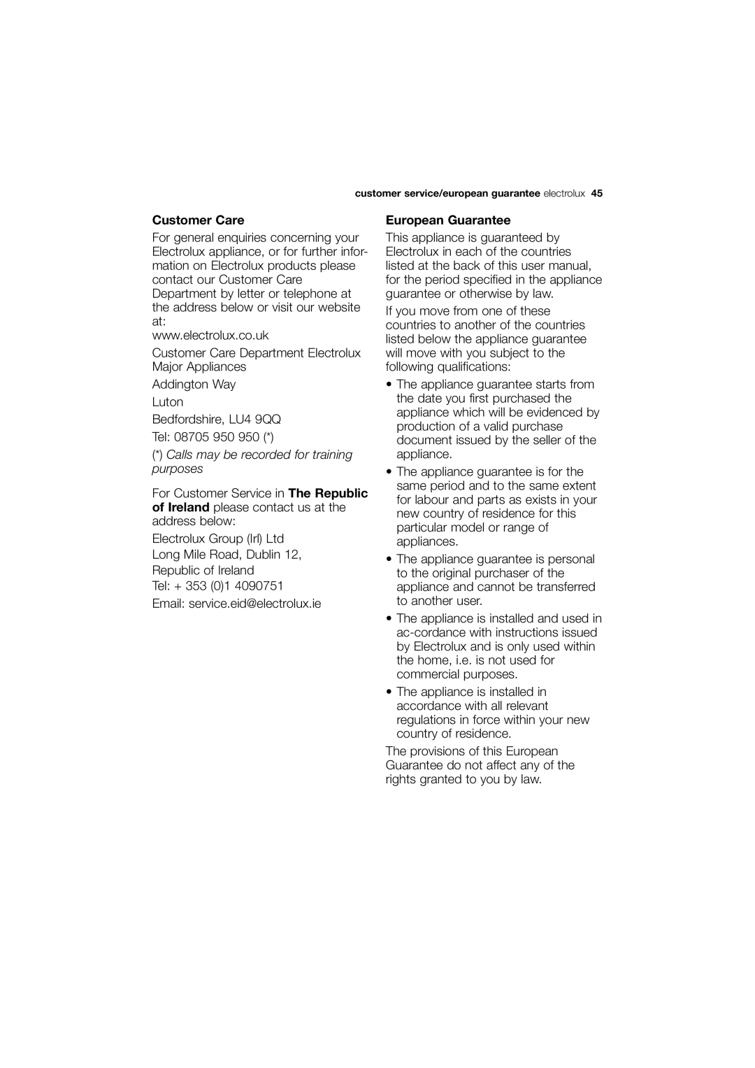 Electrolux EWG 14740 W user manual Customer Care, European Guarantee 