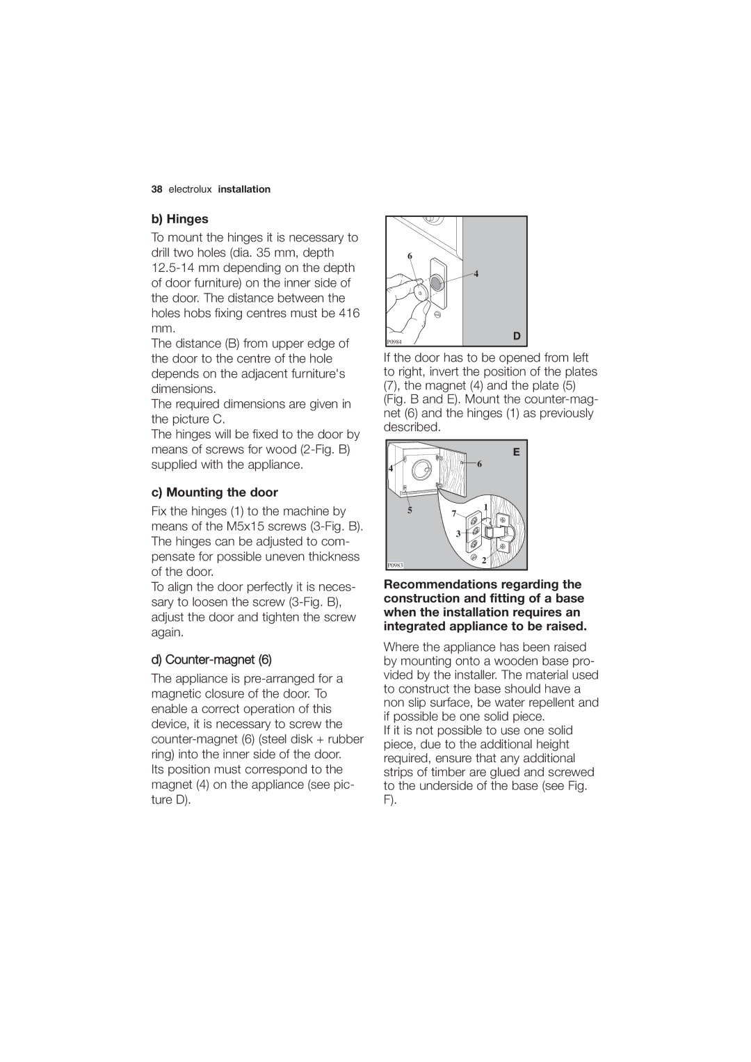 Electrolux EWG 14750 W user manual Hinges, Mounting the door 