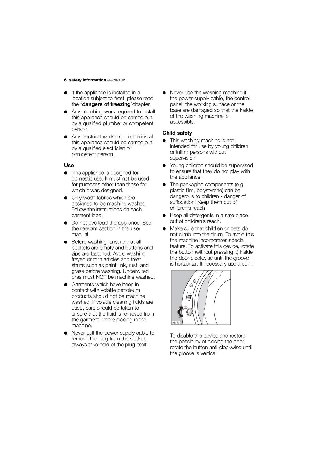 Electrolux EWG12740-W user manual Use, Child safety 