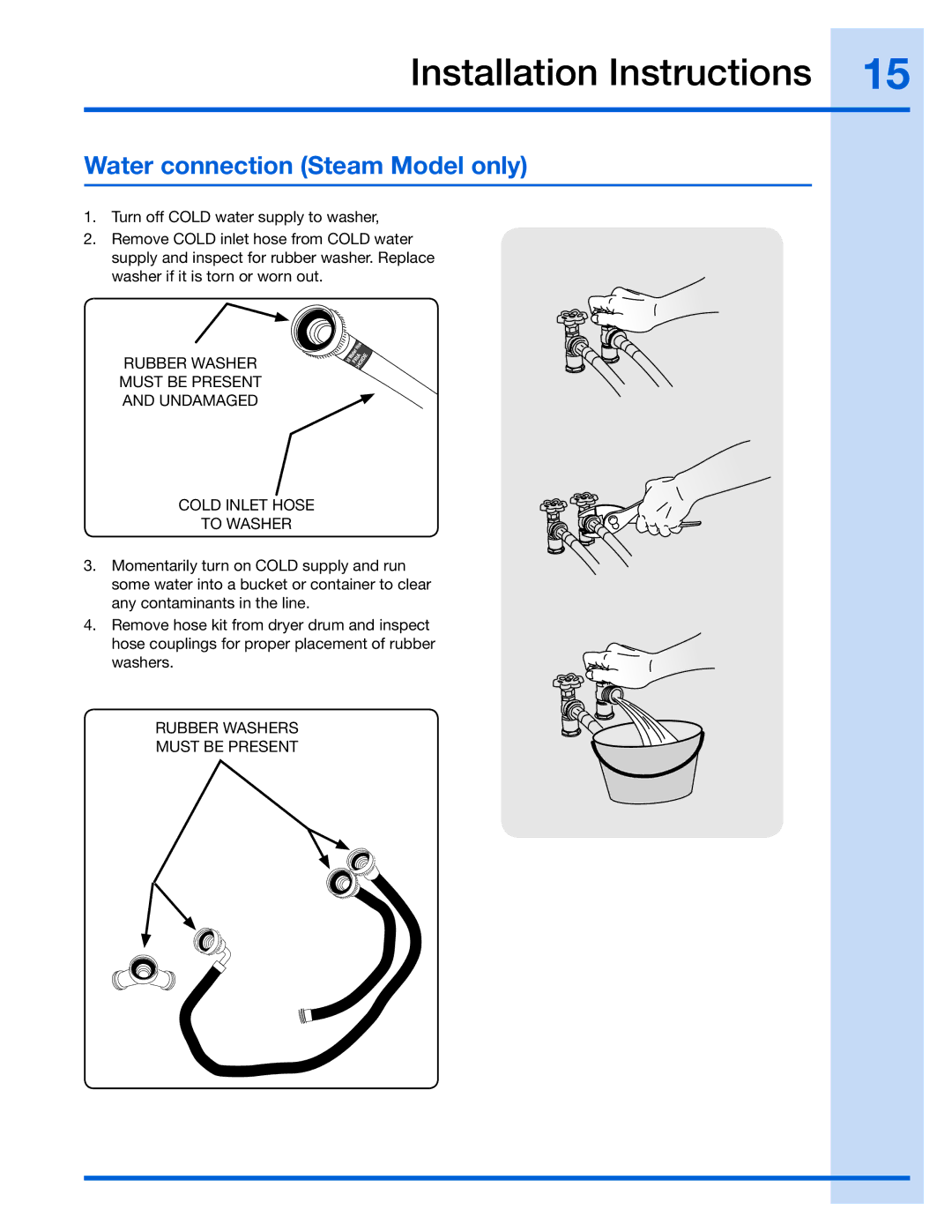 Electrolux 134709300, EWMED65H, 137018200 A, 134912700 installation instructions Water connection Steam Model only 