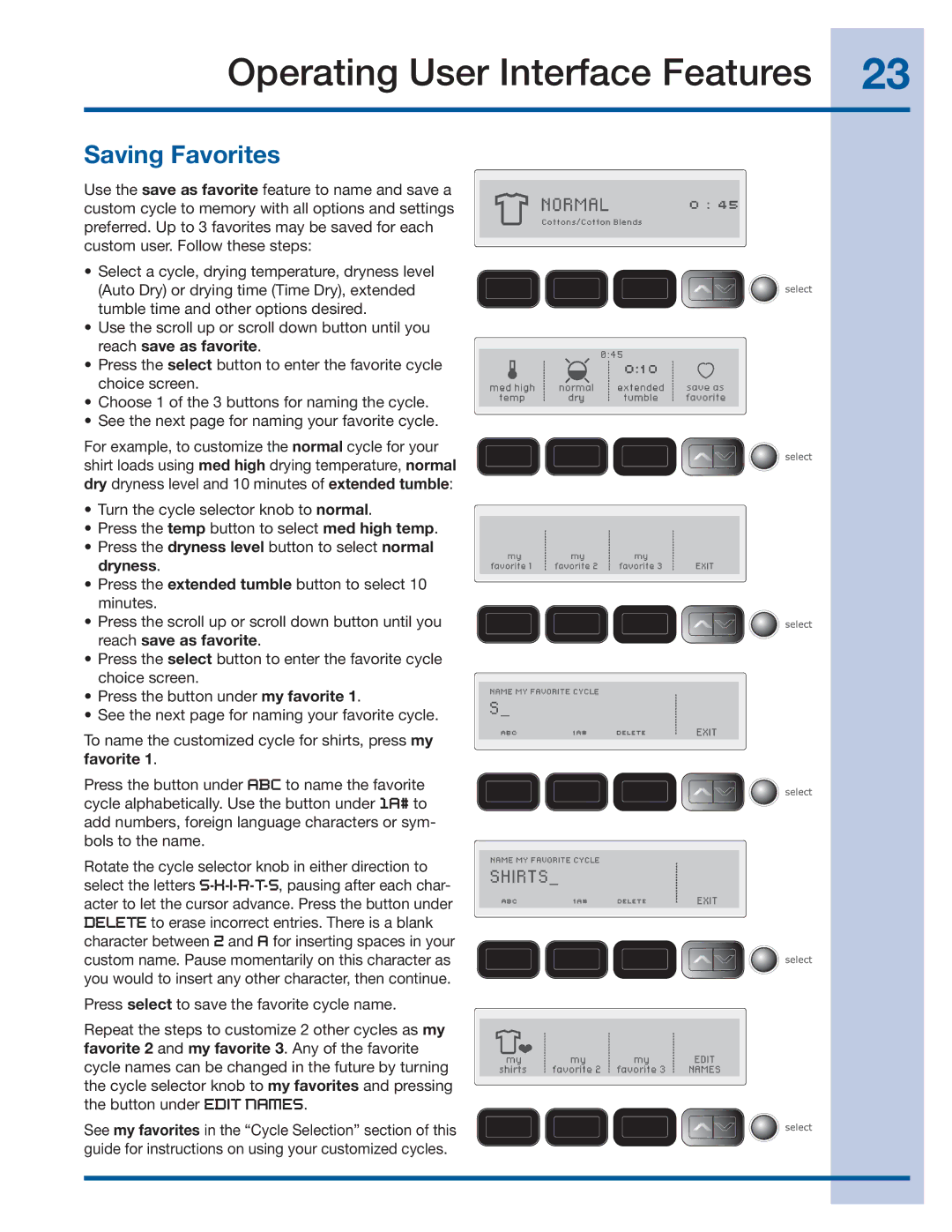 Electrolux EWMED70JIW, EWMED70JSS manual Saving Favorites 