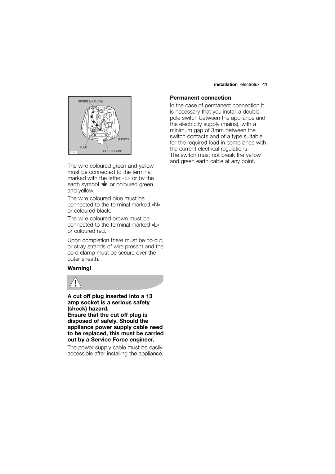 Electrolux EWN 13570 W user manual Permanent connection 