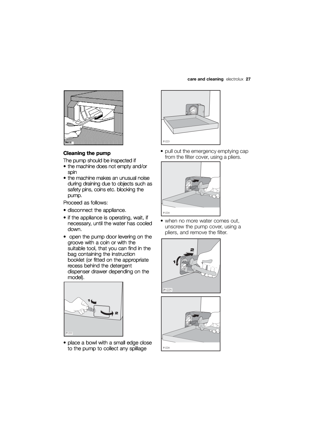 Electrolux EWN 13570 W user manual Cleaning the pump 