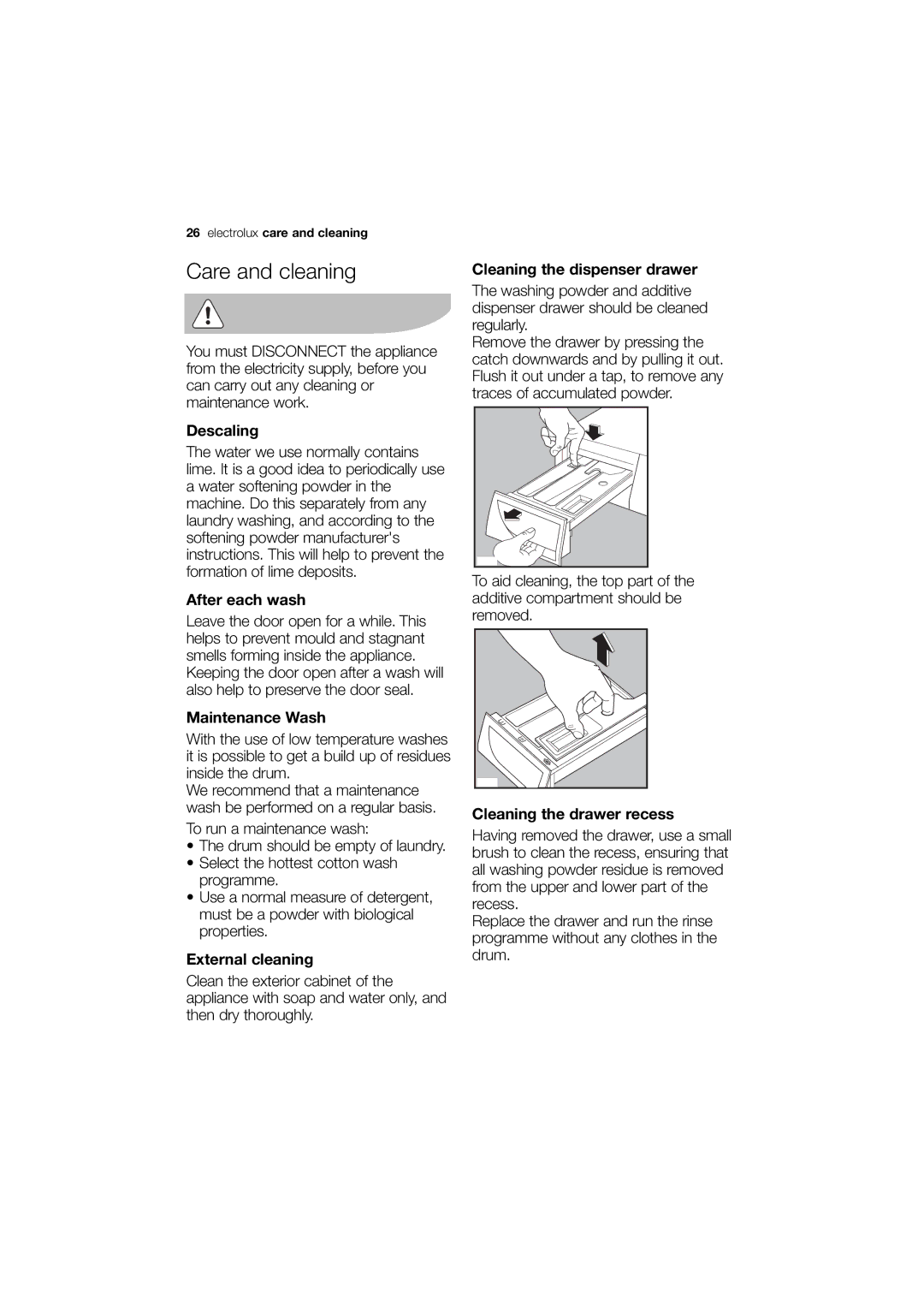 Electrolux EWN 14780 W, EWN 14780 S user manual Care and cleaning 