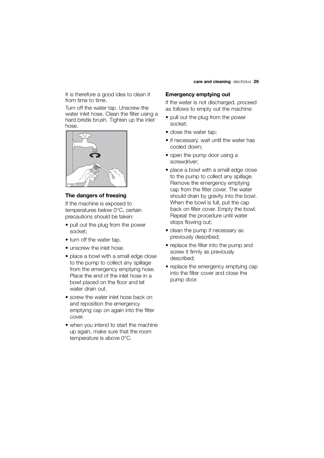 Electrolux EWN 14780 S, EWN 14780 W user manual Emergency emptying out 