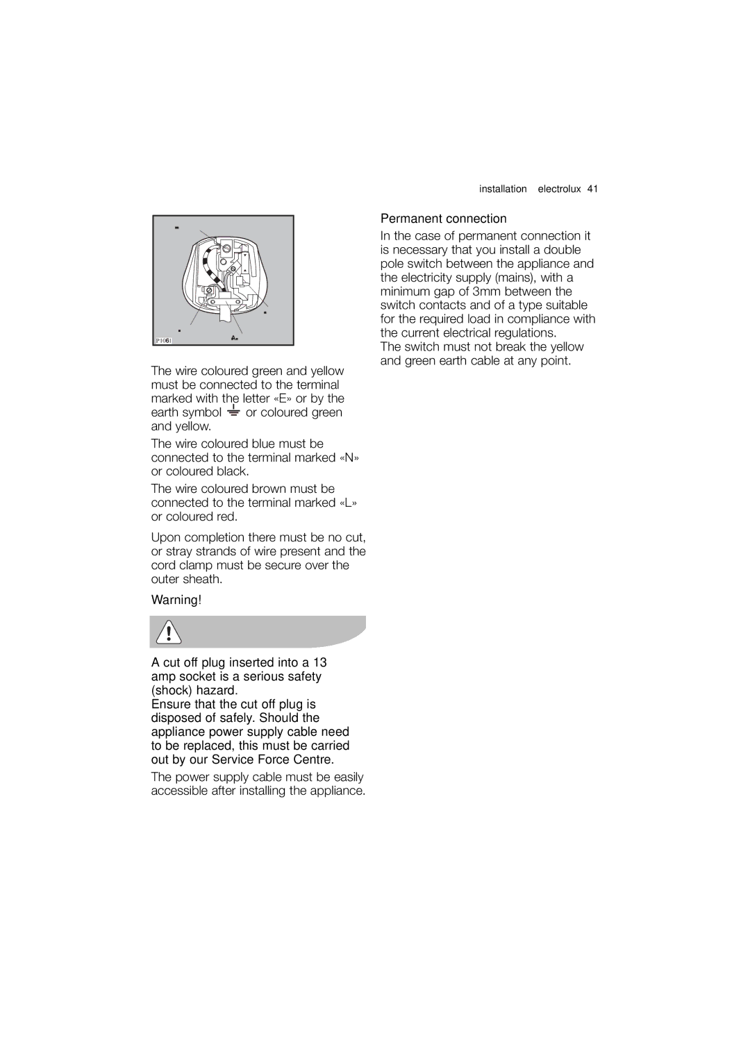 Electrolux EWN 14780 S, EWN 14780 W user manual Permanent connection 