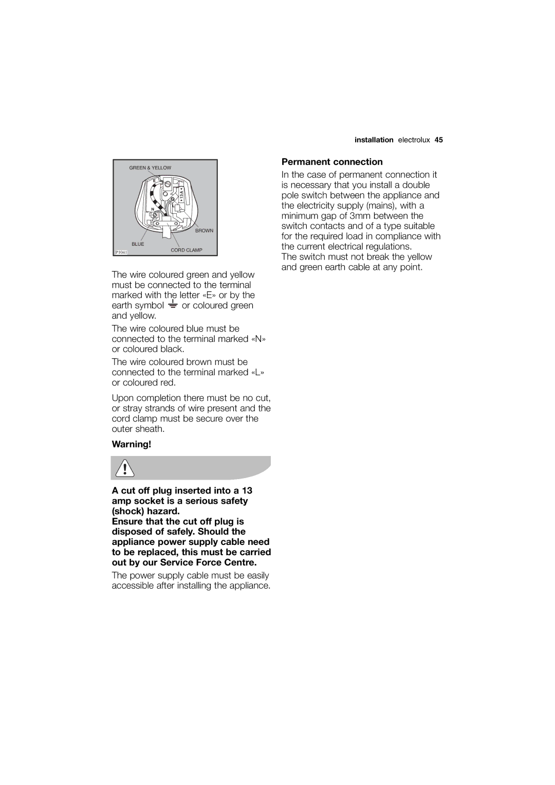 Electrolux EWN 14991 S, EWN 14991 W user manual Permanent connection 