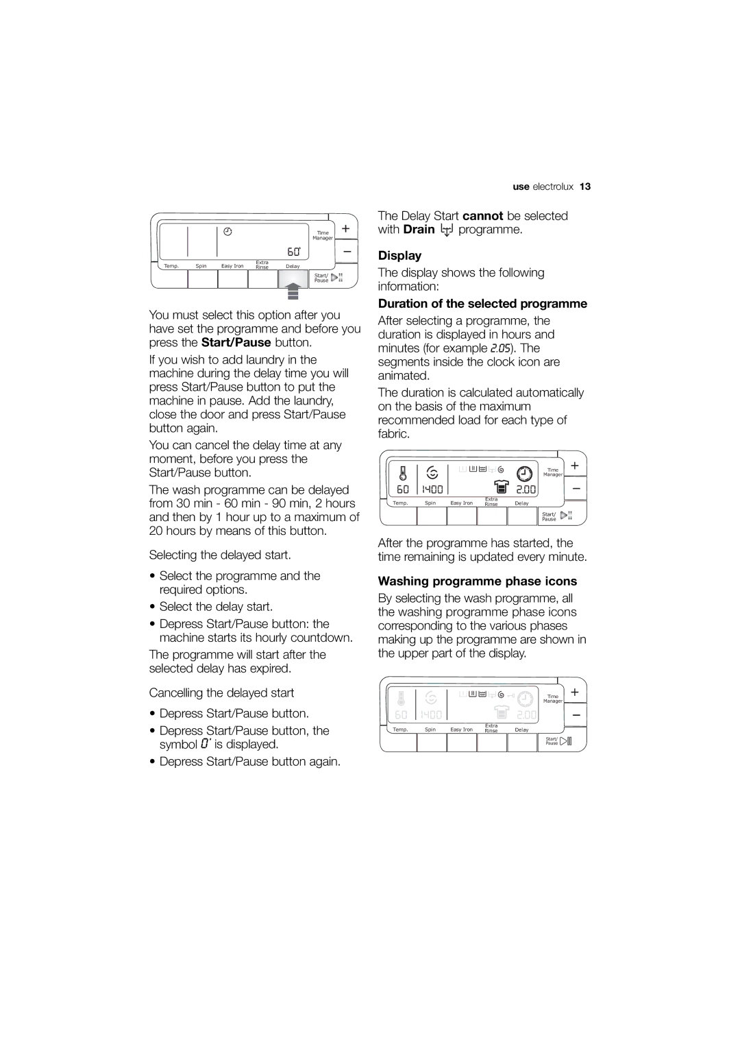 Electrolux EWN 16781 W user manual Duration of the selected programme, Washing programme phase icons 