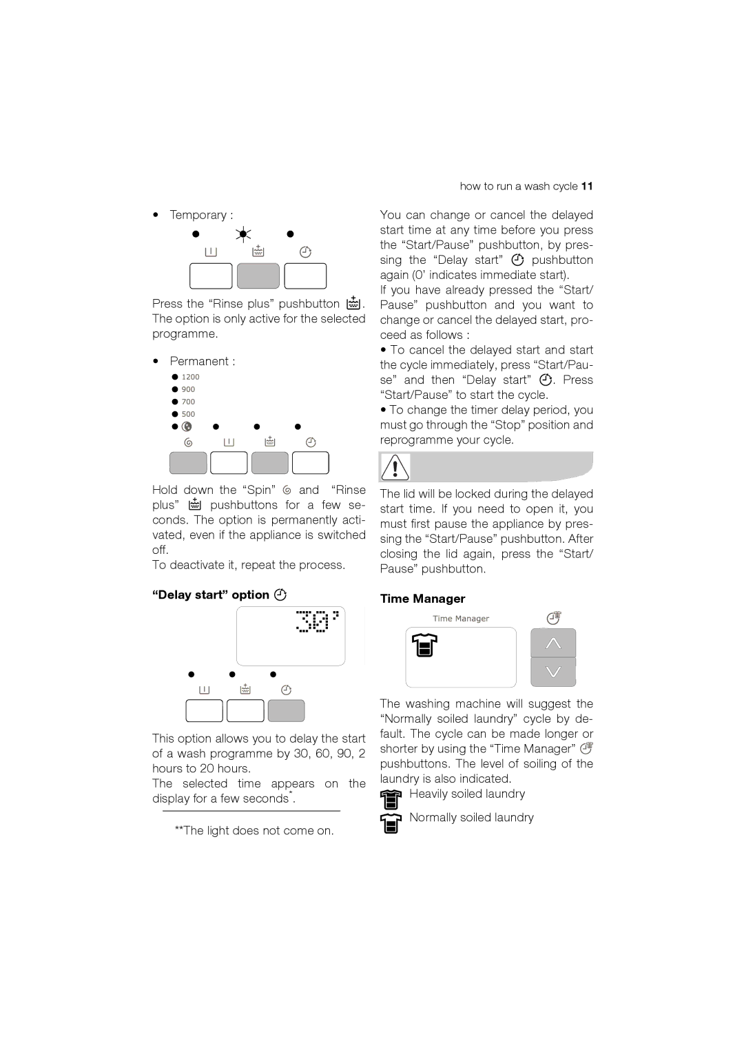 Electrolux EWT 12420 W user manual Delay start option, Time Manager 