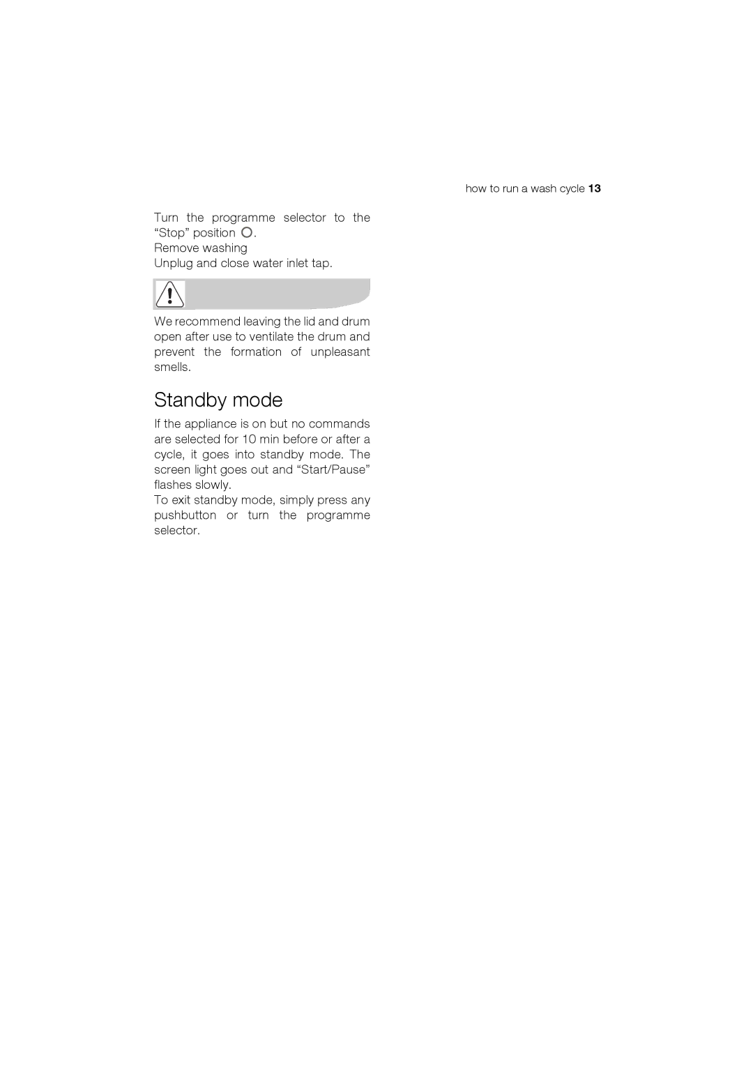 Electrolux EWT 12420 W user manual Standby mode 