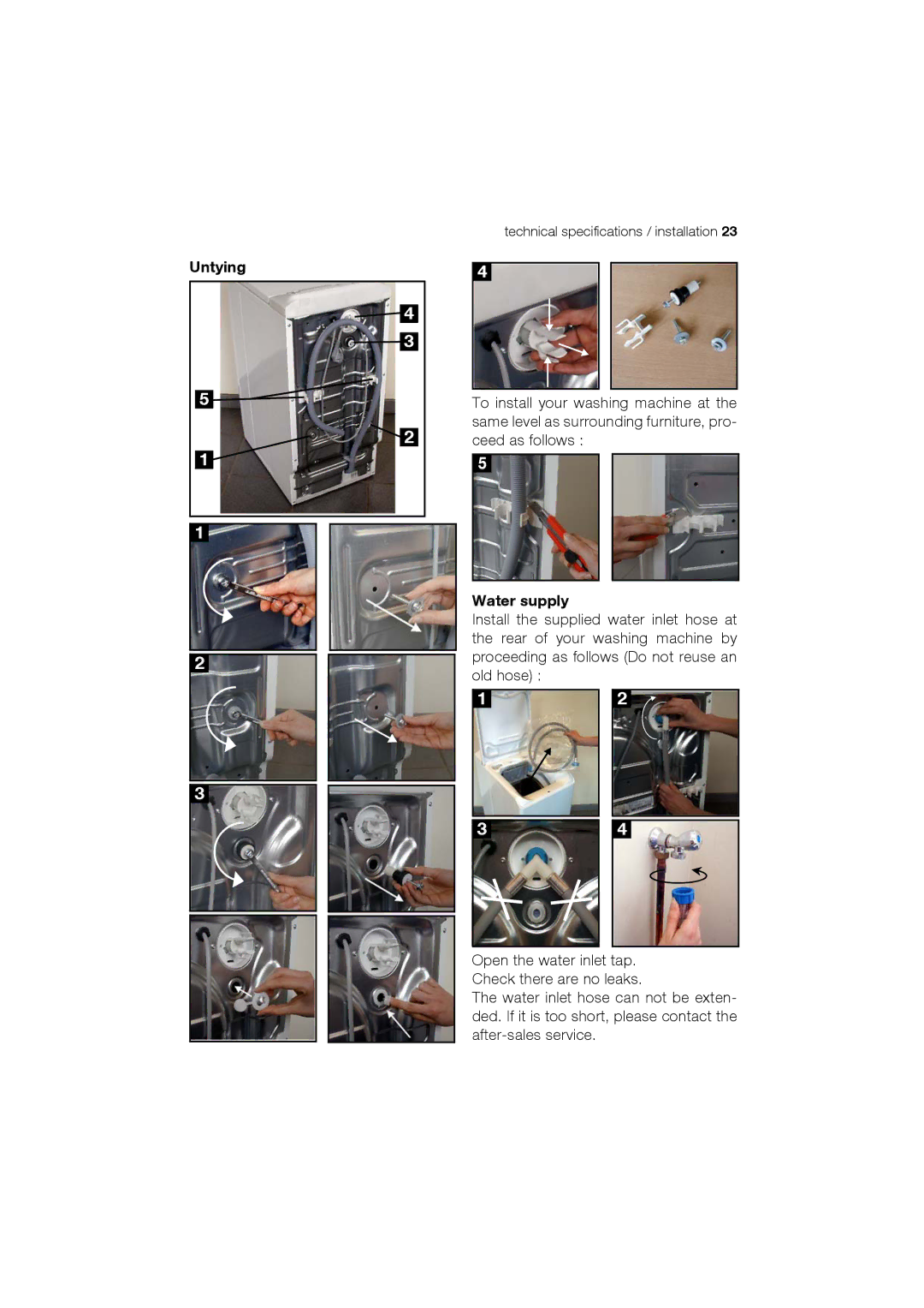 Electrolux EWT 12420 W user manual Untying, Water supply 