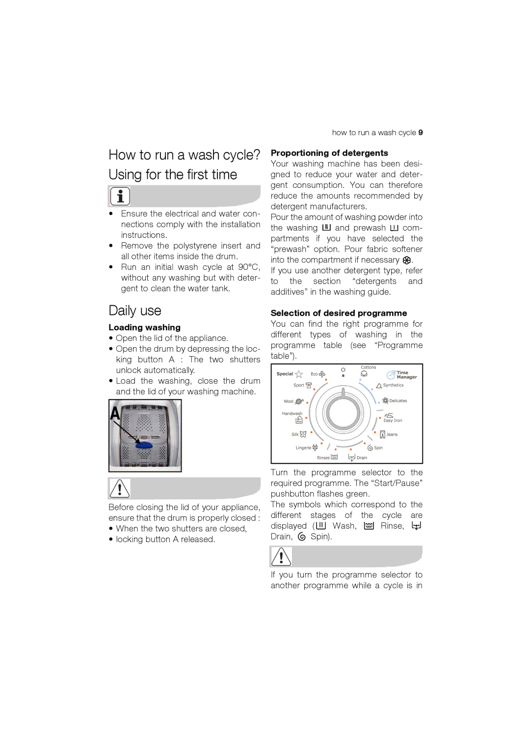 Electrolux EWT 12420 W user manual Daily use, Loading washing, Proportioning of detergents 