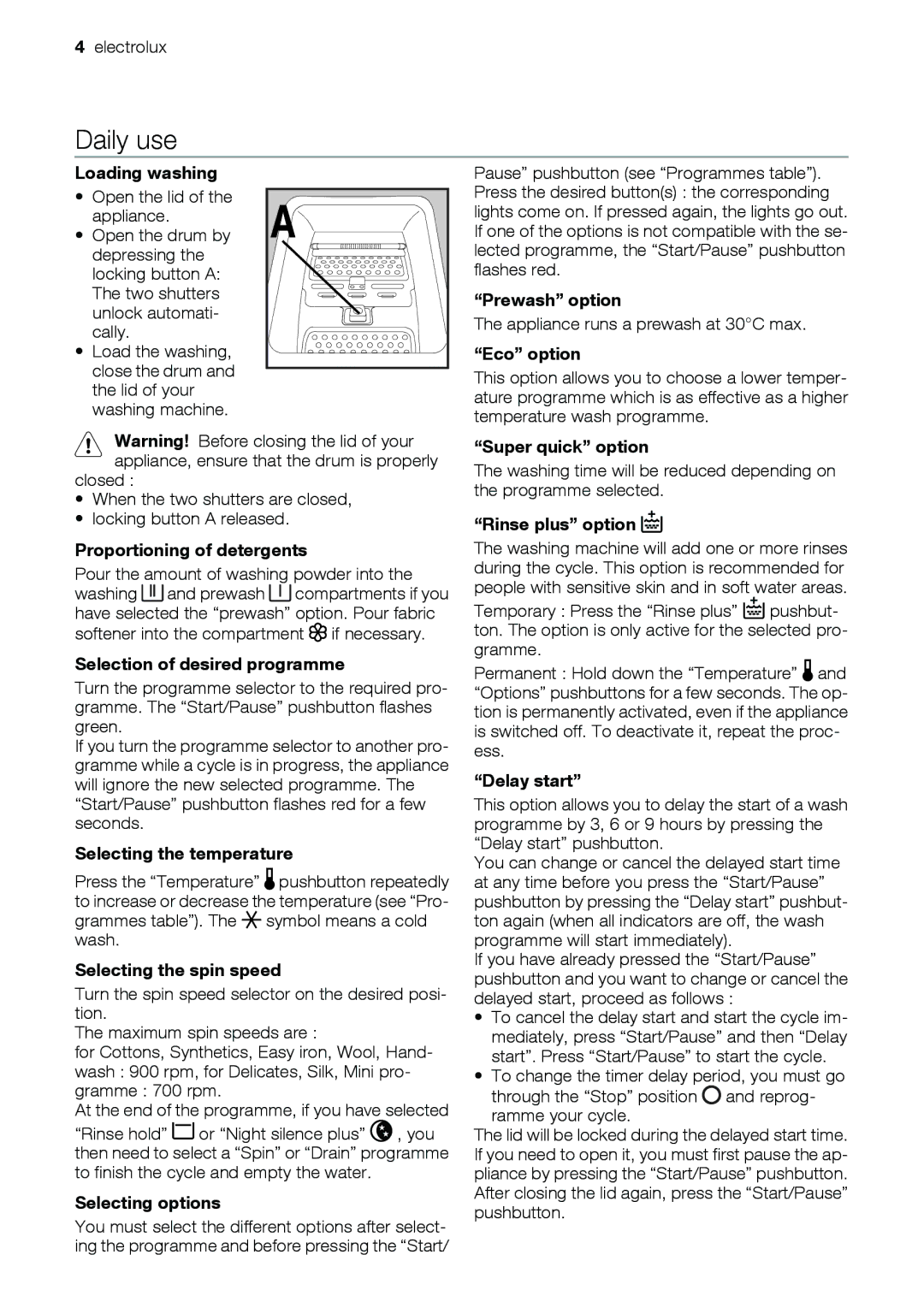 Electrolux EWT 9120 W user manual Daily use 