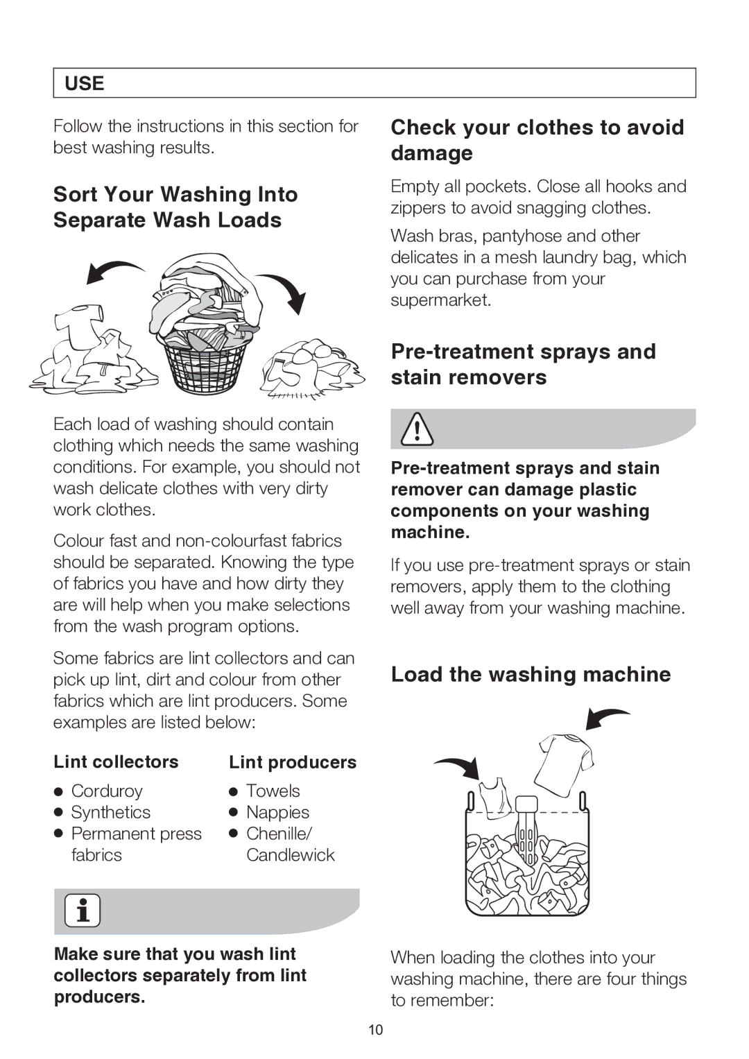 Electrolux EWT113 Sort Your Washing Into Separate Wash Loads, Check your clothes to avoid damage, Load the washing machine 