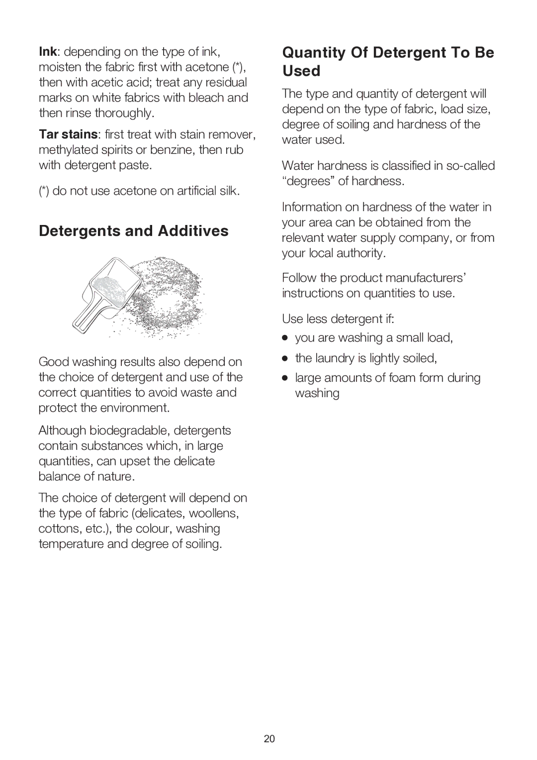 Electrolux EWT704, EWT904, EWT113 user manual Detergents and Additives, Quantity Of Detergent To Be Used 