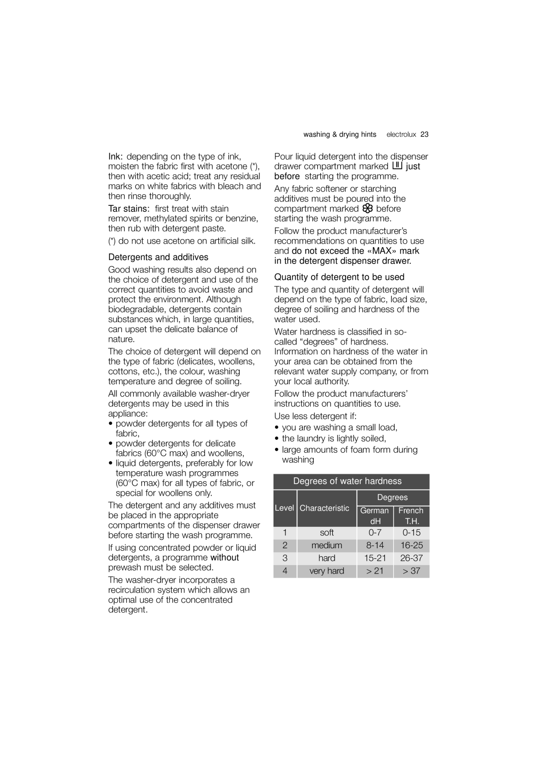 Electrolux EWW 12480 W user manual Detergents and additives, Quantity of detergent to be used, Medium 