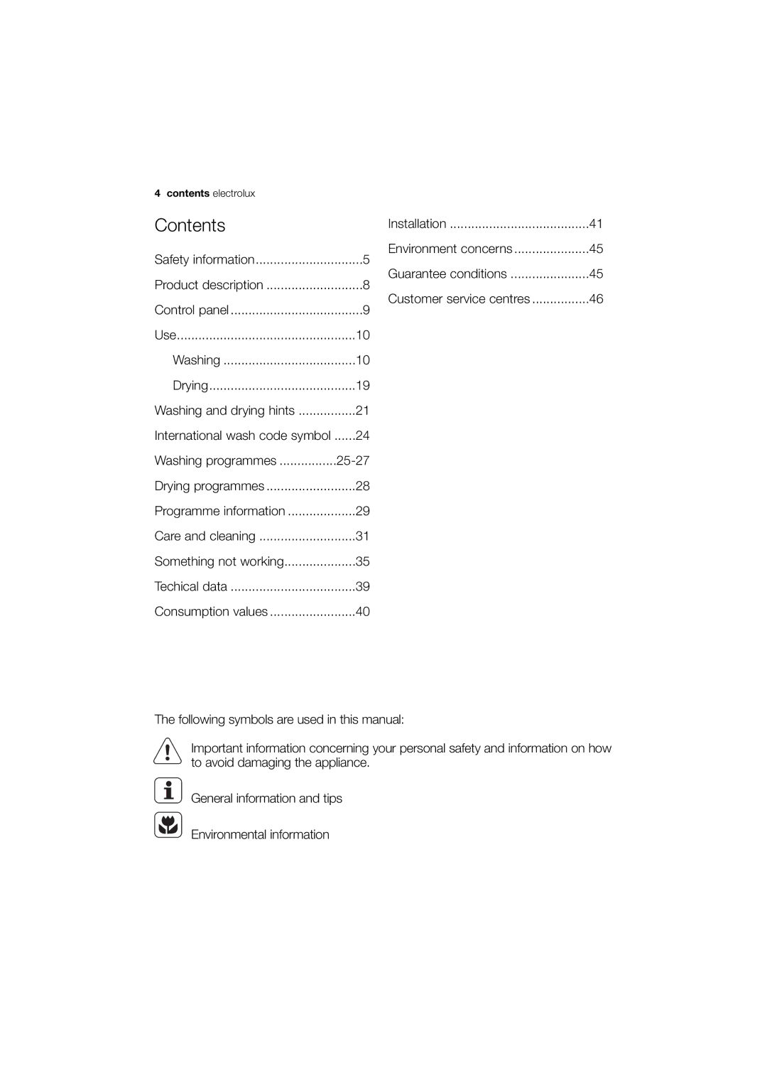 Electrolux EWW 12480 W user manual Contents 