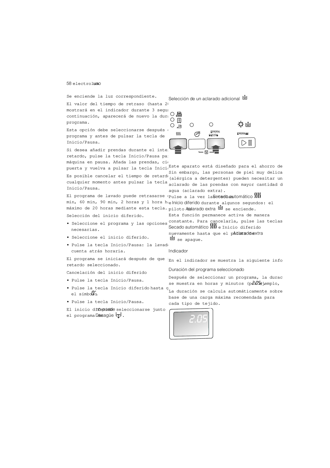 Electrolux EWW 12480 W Selección de un aclarado adicional, Se apague, En el indicador se muestra la siguiente información 