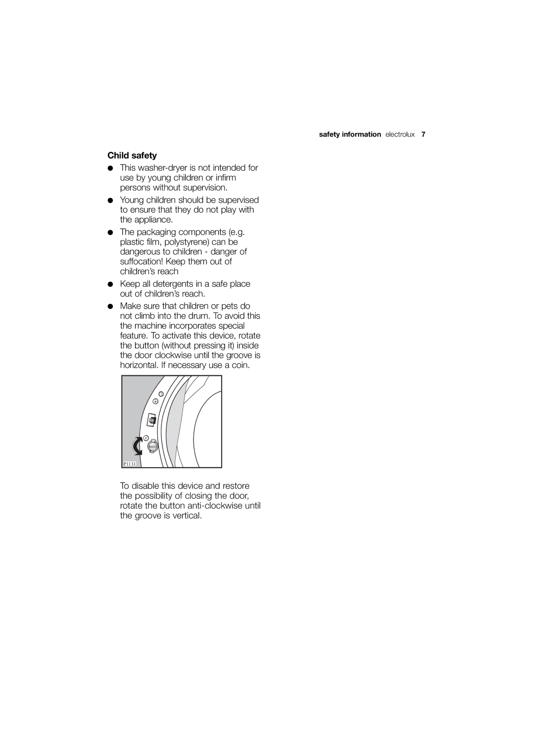 Electrolux EWW 12480 W user manual Child safety 