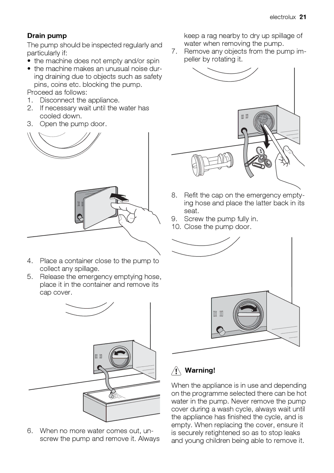 Electrolux EWW 14791 W user manual Drain pump 