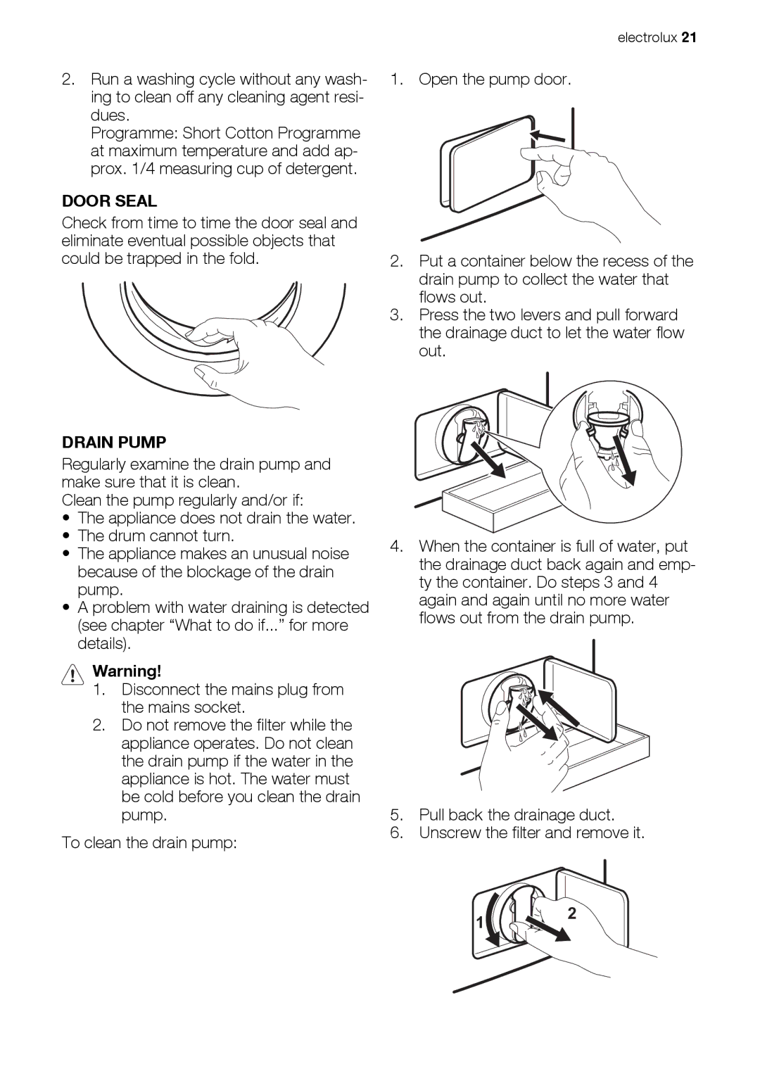 Electrolux EWW 167443 W user manual Door Seal, Drain Pump 