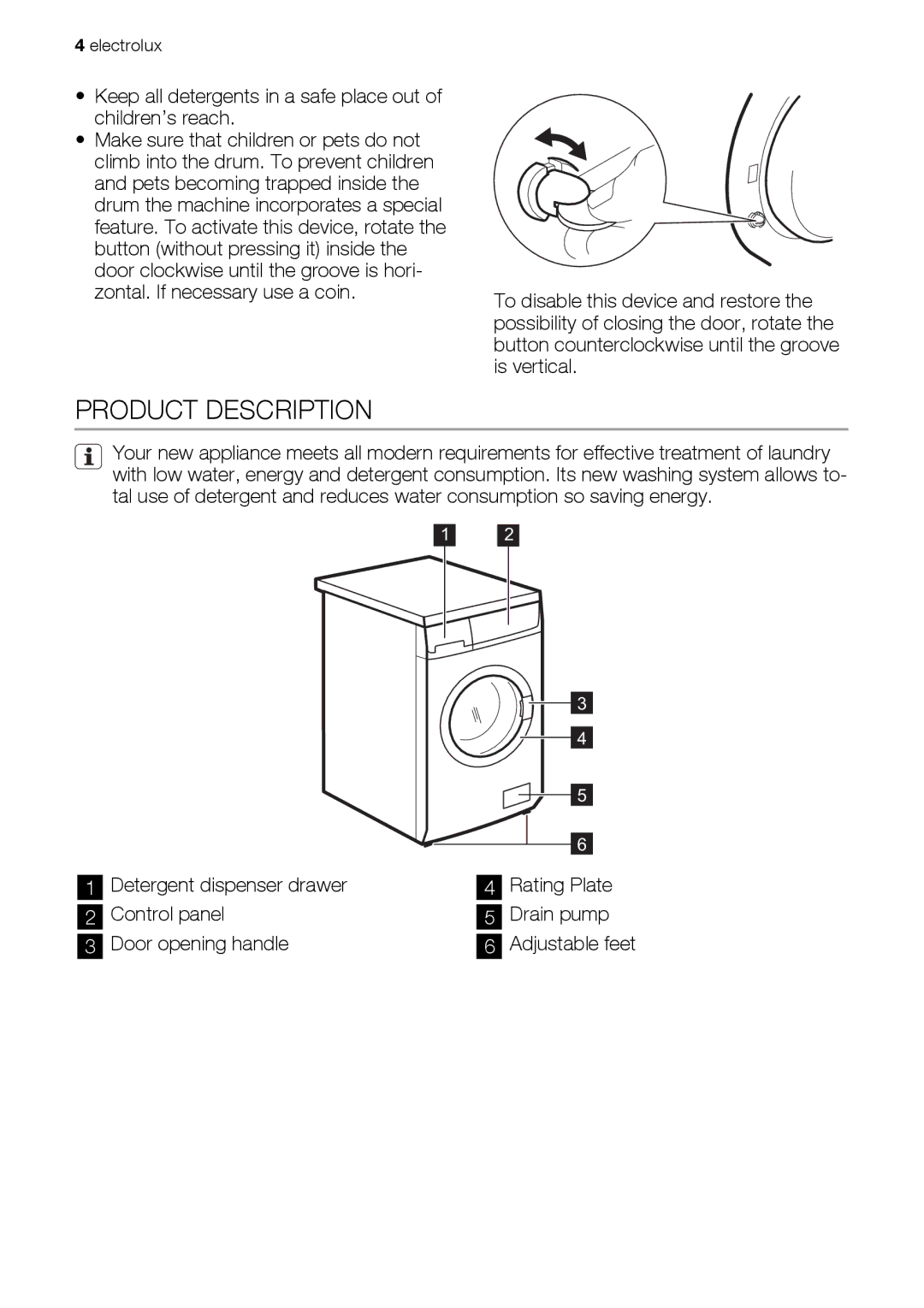 Electrolux EWW 167443 W user manual Product Description 