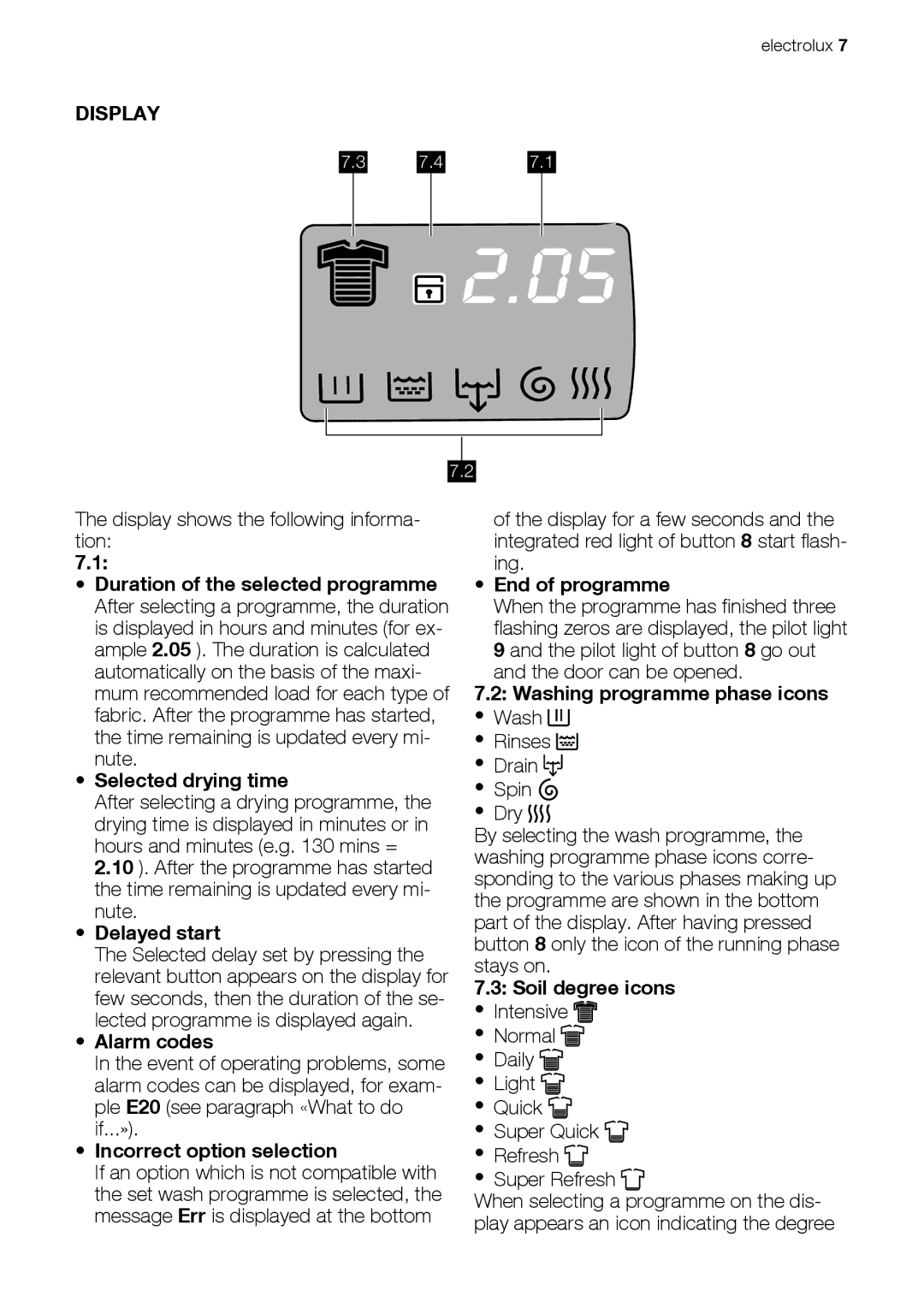 Electrolux EWW 167443 W user manual Display 