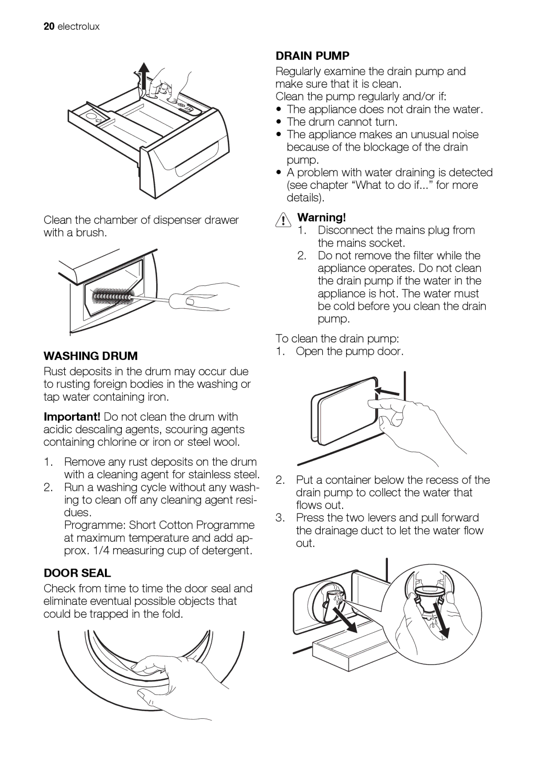 Electrolux EWW 168543 W user manual Washing Drum, Door Seal, Drain Pump 