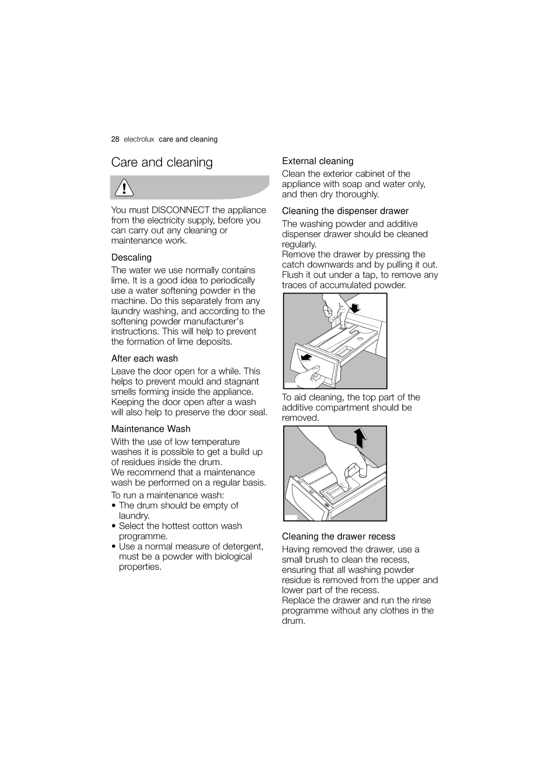 Electrolux EWX 14440 W user manual Care and cleaning 