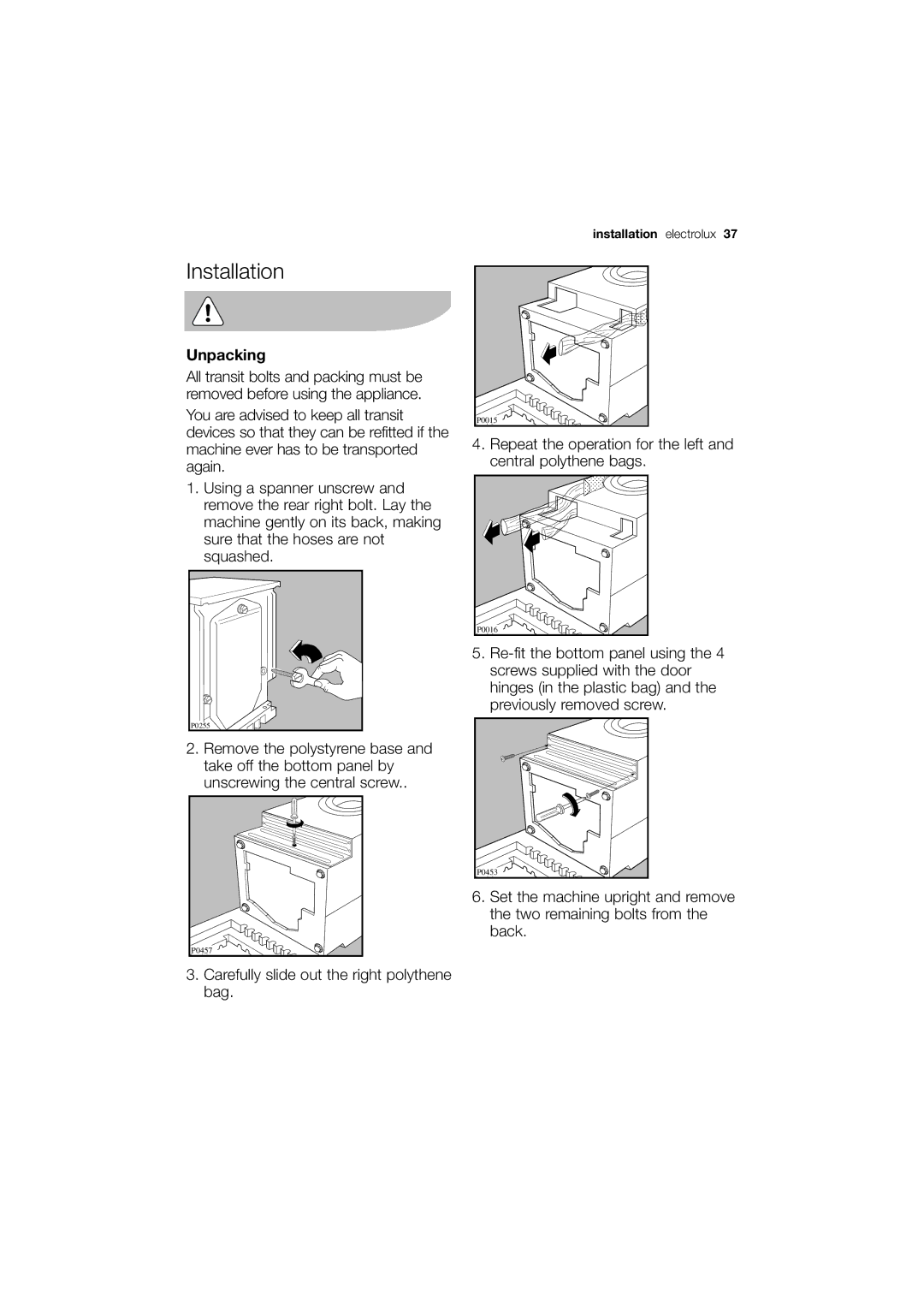 Electrolux EWX 14440 W user manual Installation, Unpacking 