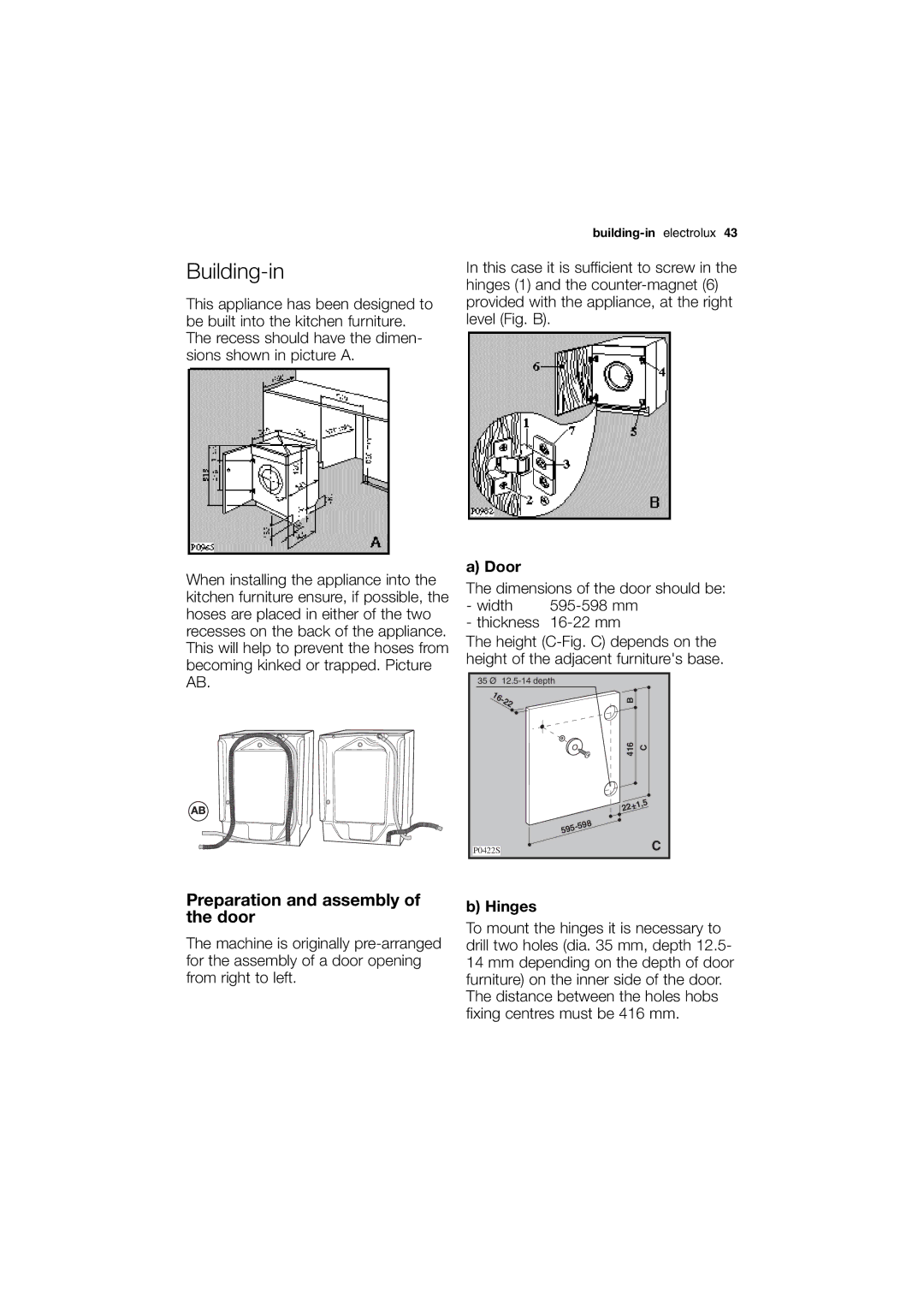 Electrolux EWX 14440 W user manual Building-in, Door, Hinges 