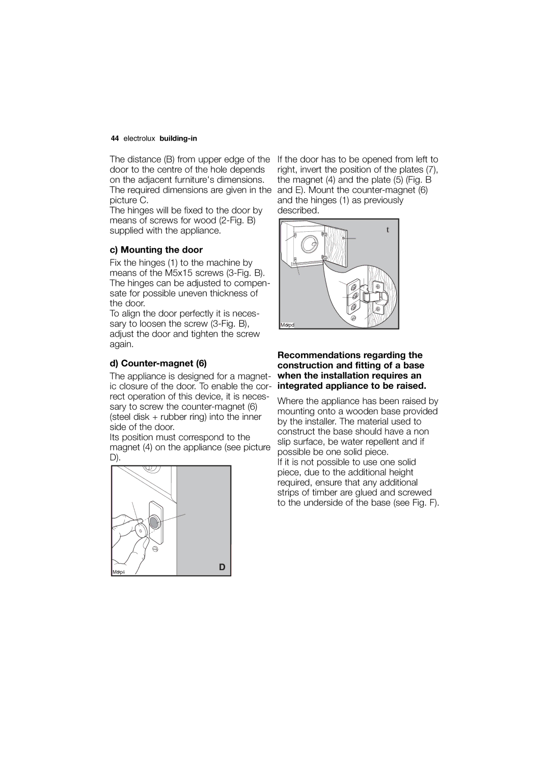 Electrolux EWX 14440 W user manual Mounting the door, Counter-magnet 