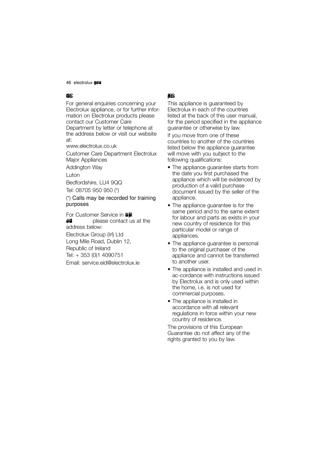 Electrolux EWX 14440 W user manual Customer Care, European Guarantee 