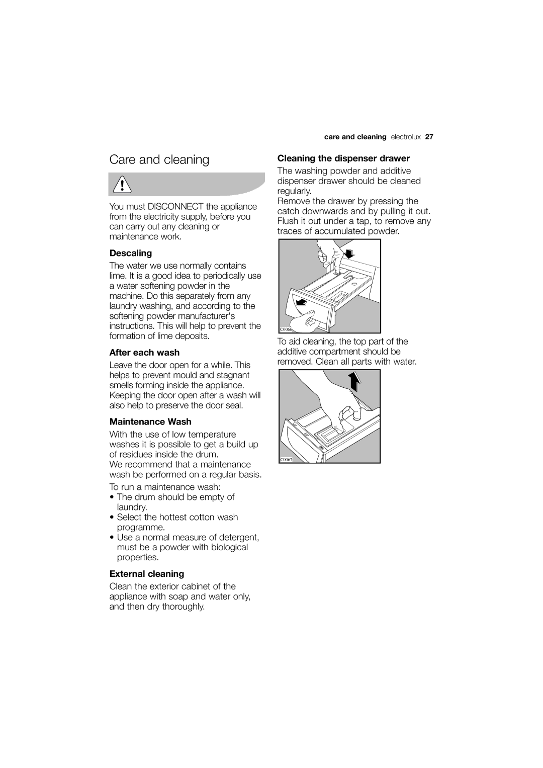 Electrolux EWX 14450 W user manual Care and cleaning 