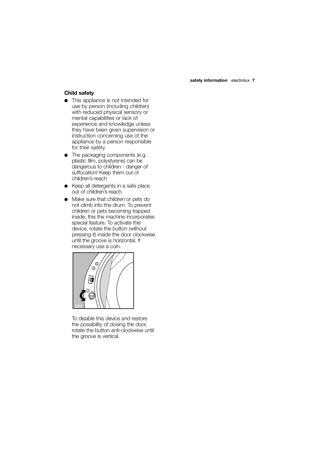 Electrolux EWX 14450 W user manual Child safety 