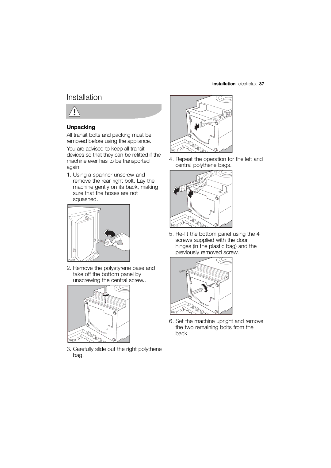 Electrolux EWX 14540 W user manual Installation, Unpacking 