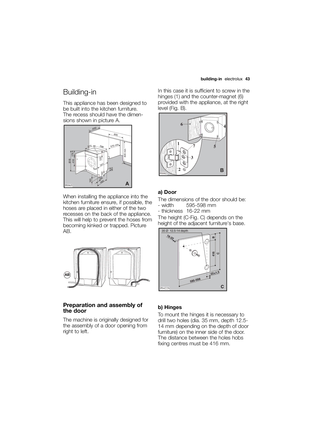 Electrolux EWX 14540 W user manual Building-in, Door, Hinges 