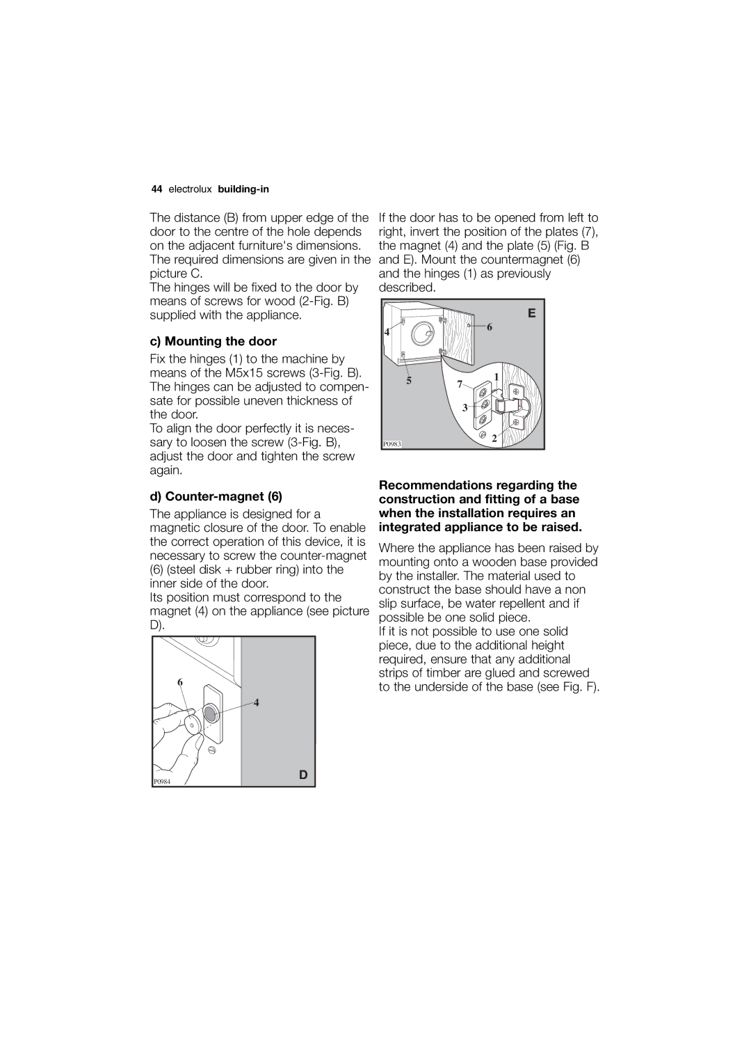 Electrolux EWX 14540 W user manual Mounting the door, Counter-magnet 