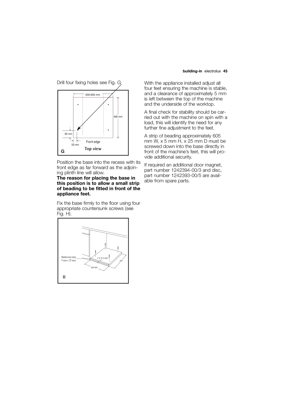 Electrolux EWX 14540 W user manual Drill four fixing holes see Fig. G 