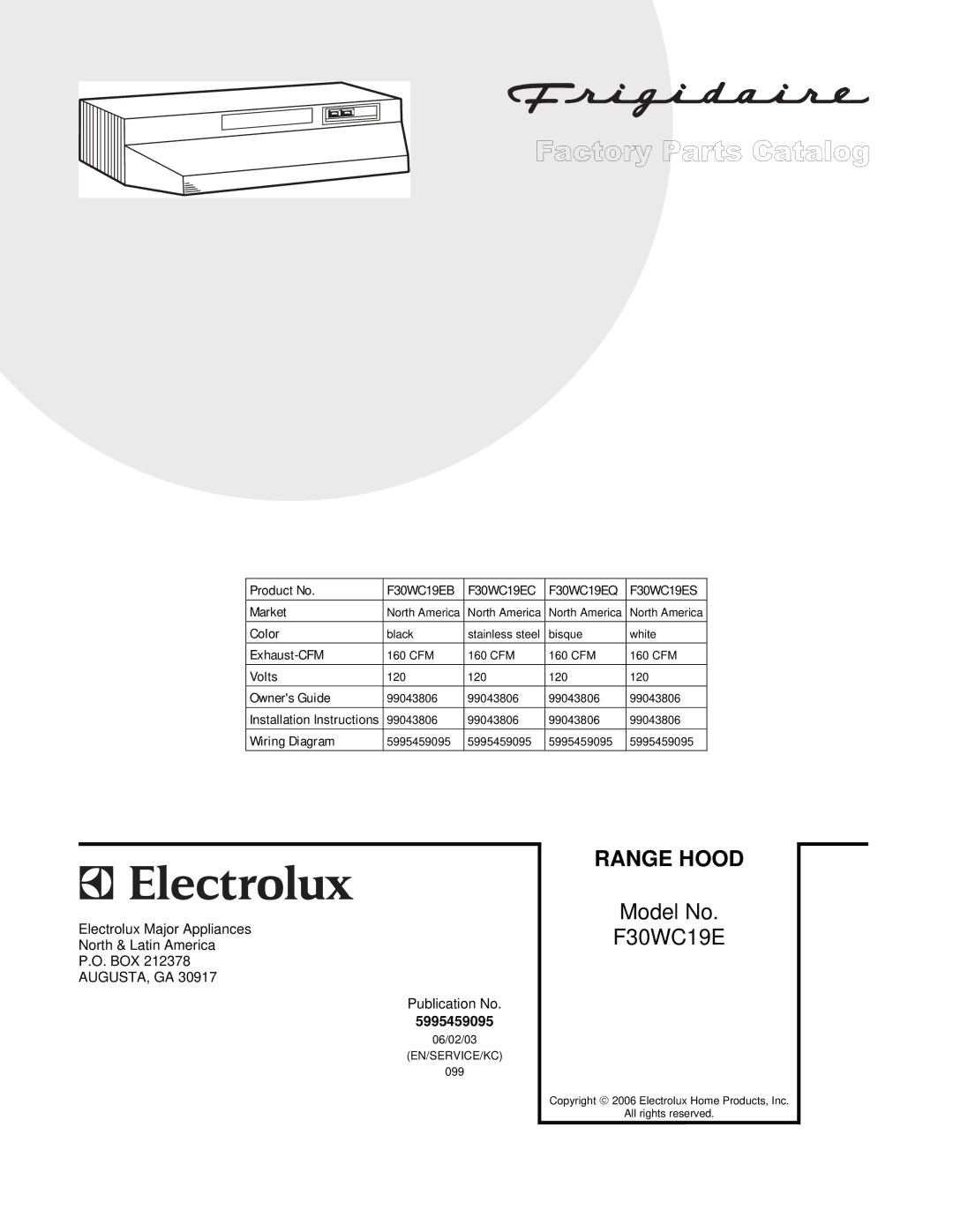 Electrolux F30WC19E installation instructions Range Hood 