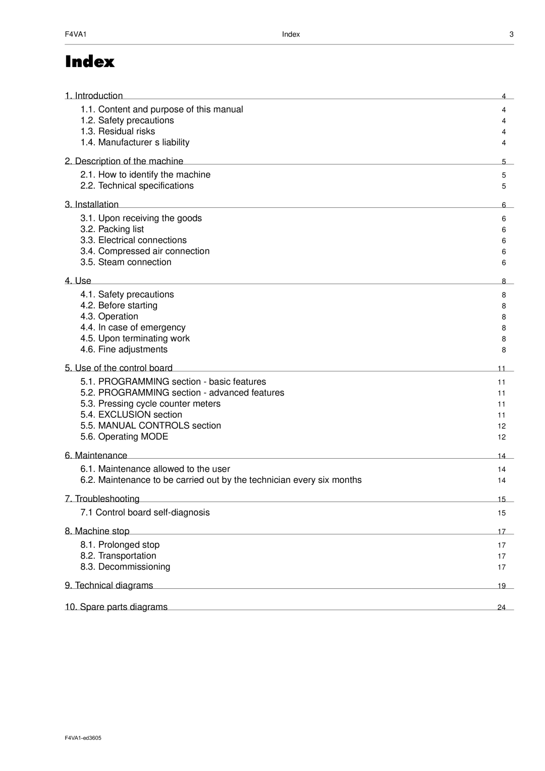 Electrolux F4VA1 manual Index 